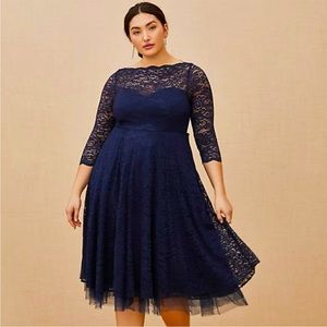 Torrid Plus Size 26 Special Occasion Navy Lace Midi Dress NWT